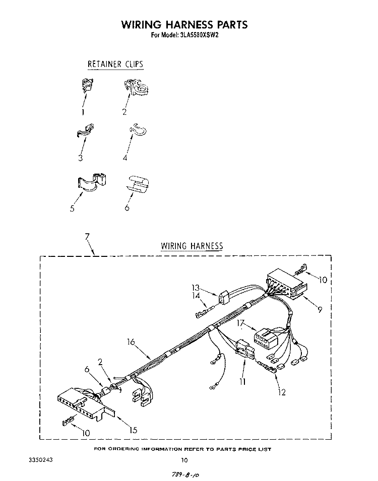 WIRING HARNESS Diagram and Parts List for 3LA5580XSW2  Whirlpool Washer