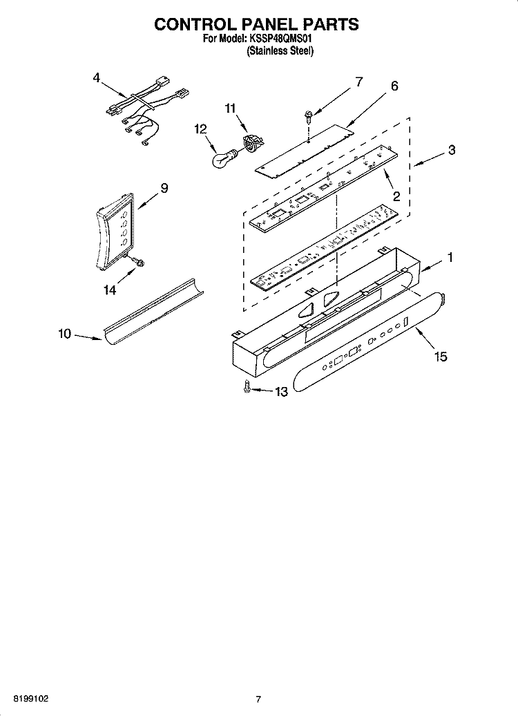 CONTROL PANEL PARTS Diagram and Parts List for KSSP48QMS01  KitchenAid Refrigerator