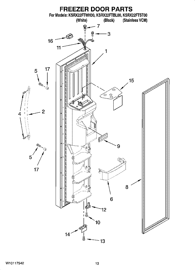 FREEZER DOOR PARTS Diagram and Parts List for KSRX22FTWH00  KitchenAid Refrigerator