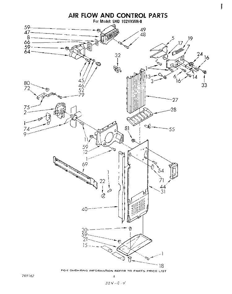 AIR FLOW AND CONTROL Diagram and Parts List for EHD192VKWR0  Whirlpool Refrigerator