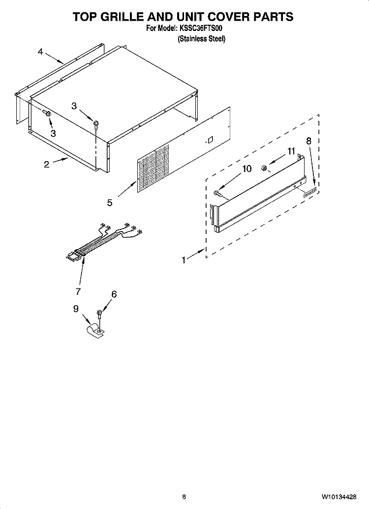TOP GRILLE AND UNIT COVER PARTS Diagram and Parts List for KSSC36FTS00  KitchenAid Refrigerator