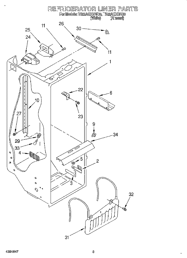 REFRIGERATOR LINER Diagram and Parts List for TS22AQXGW00  Whirlpool Refrigerator