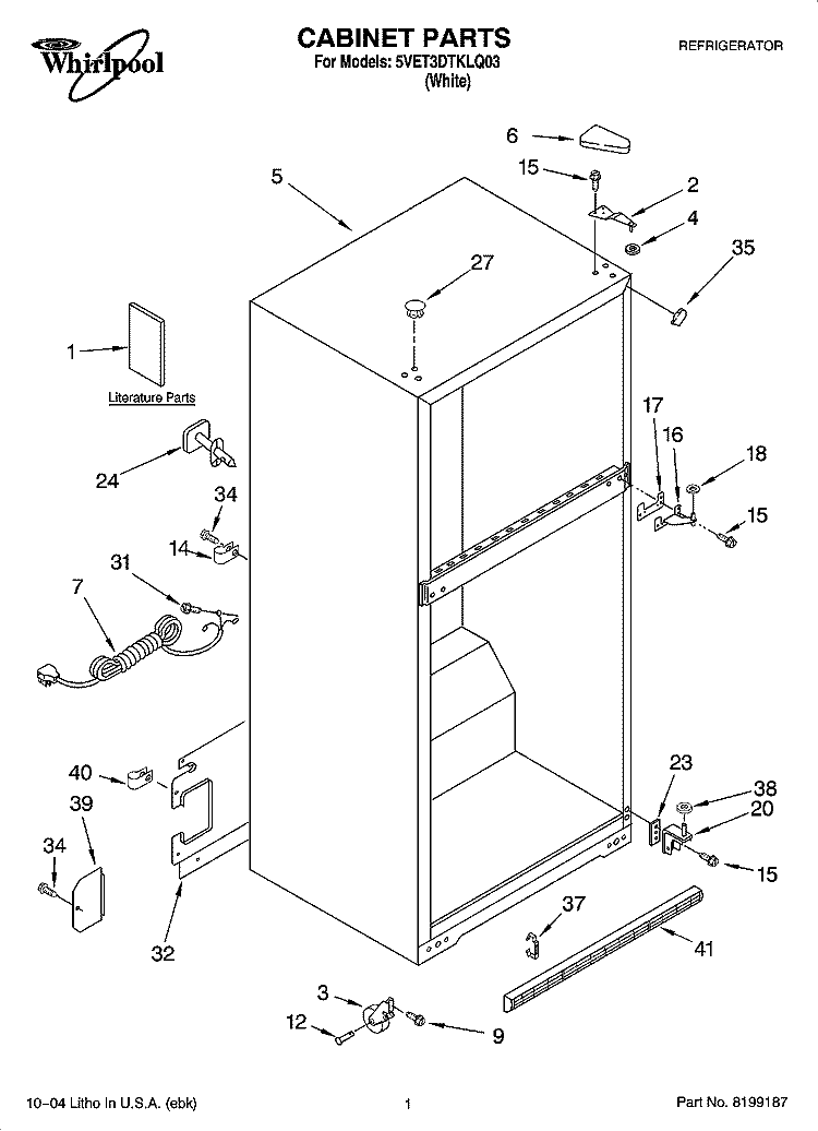 CABINET PARTS Diagram and Parts List for 5VET3DTKLQ03  Whirlpool Refrigerator