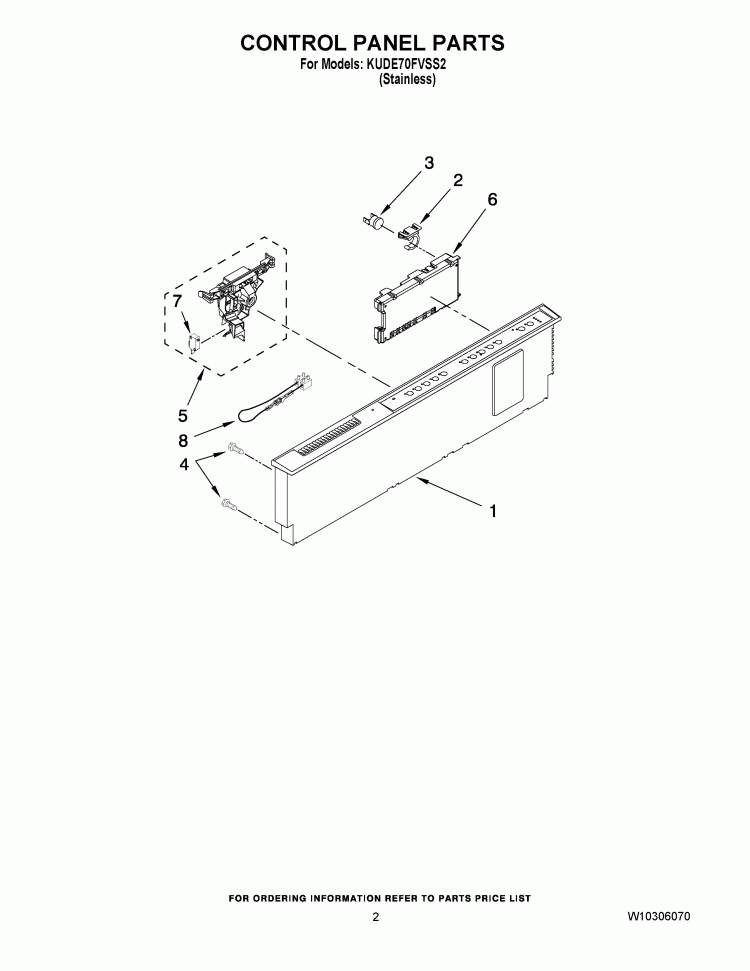 CONTROL PANEL PARTS Diagram and Parts List for KUDE70FVSS2  KitchenAid Dishwasher