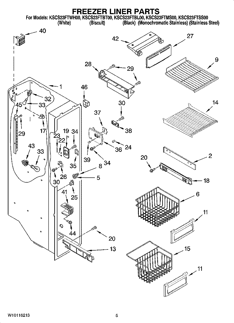 FREEZER LINER PARTS Diagram and Parts List for KSCS23FTBT00  KitchenAid Refrigerator
