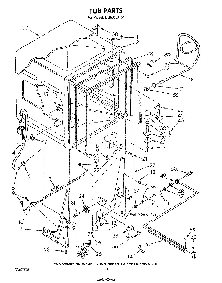 TUB, LITERATURE AND OPTIONAL Diagram and Parts List for DU6000XR1  Whirlpool Dishwasher