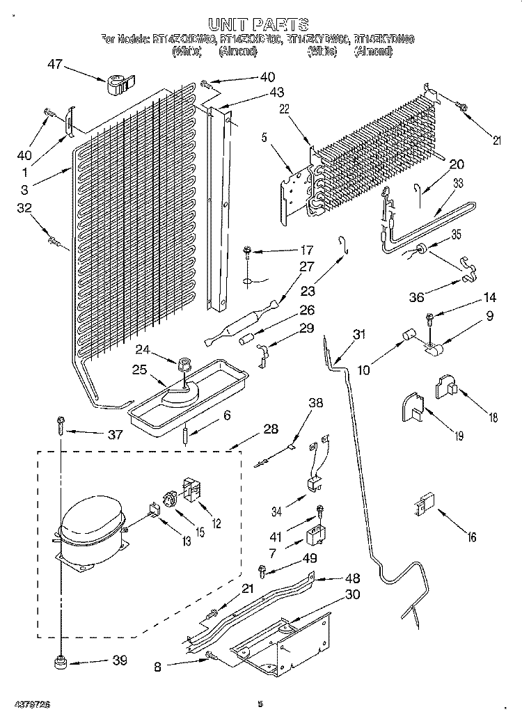 UNIT Diagram and Parts List for RT14ZKXDW00  Roper Refrigerator