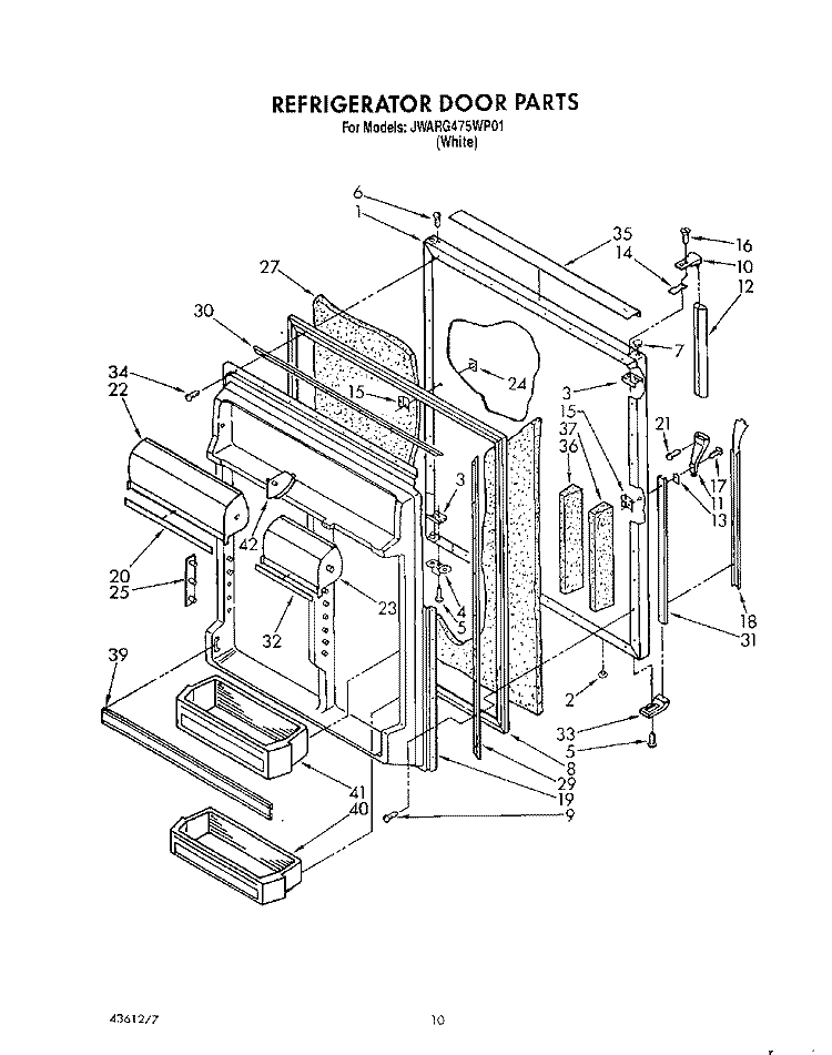 REFRIGERATOR DOOR Diagram and Parts List for JWARG475WP01  Whirlpool Refrigerator