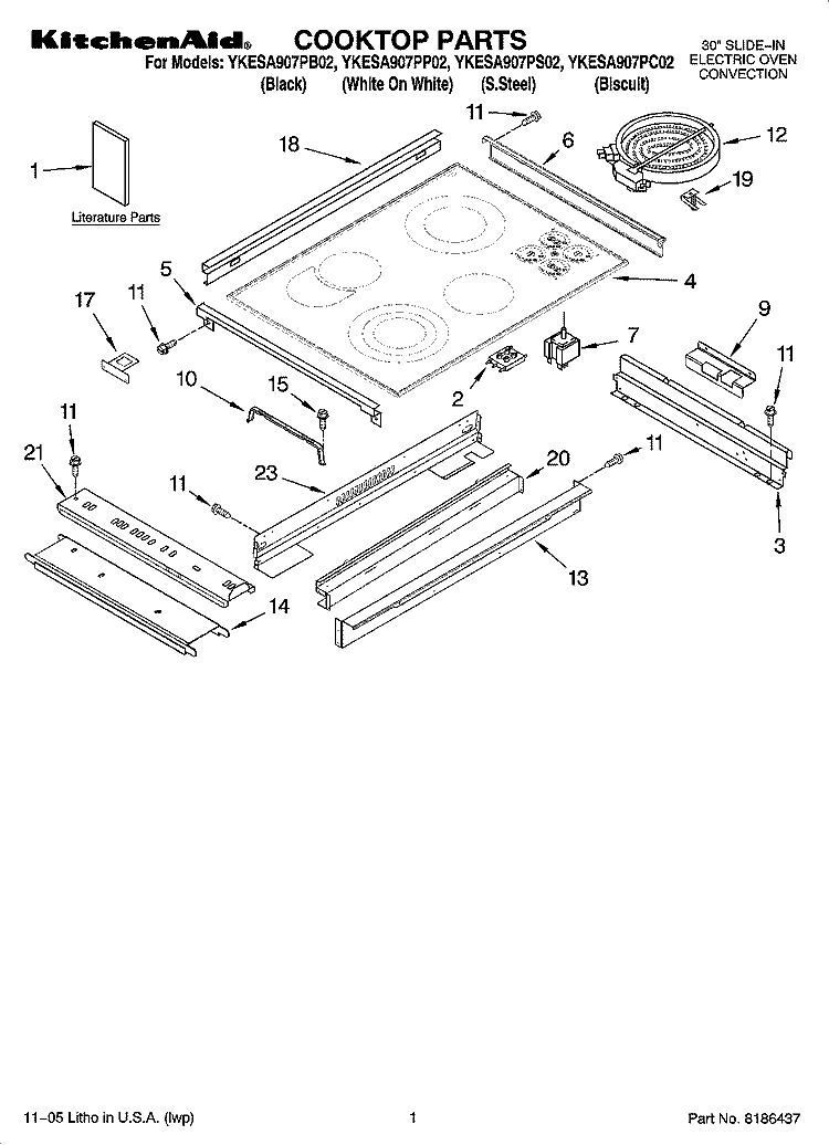COOKTOP PARTS Diagram and Parts List for YKESA907PS02  KitchenAid Range