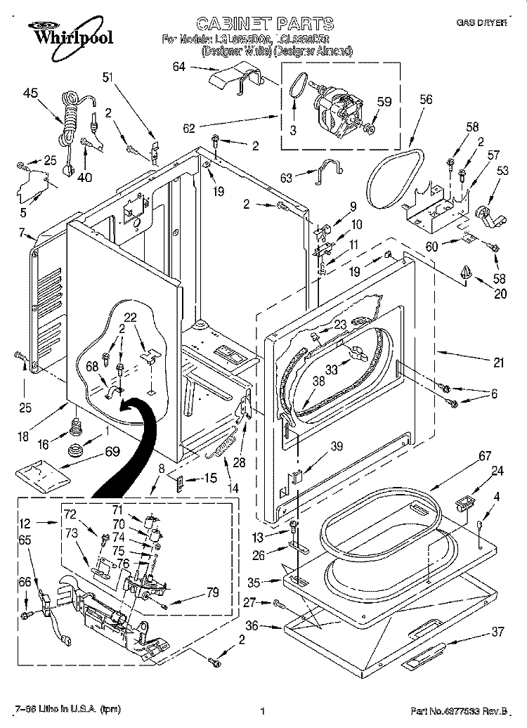 CABINET Diagram and Parts List for LGL8858DQ0  Whirlpool Dryer