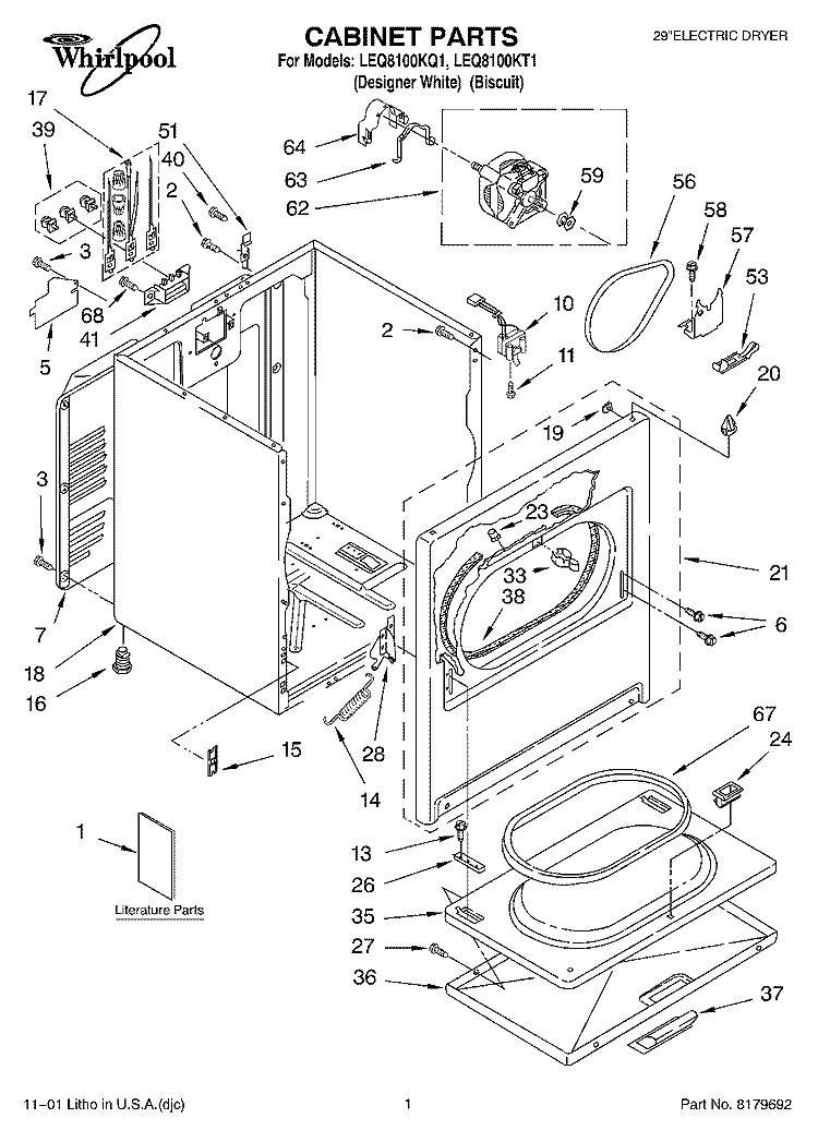 SECTION Diagram and Parts List for LEQ8100KQ1  Whirlpool Dryer