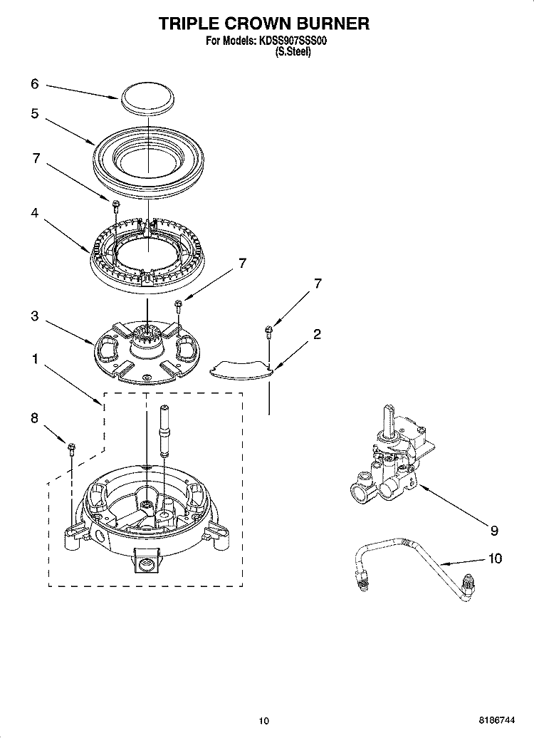 TRIPLE CROWN BURNER Diagram and Parts List for KDSS907SSS00  KitchenAid Range