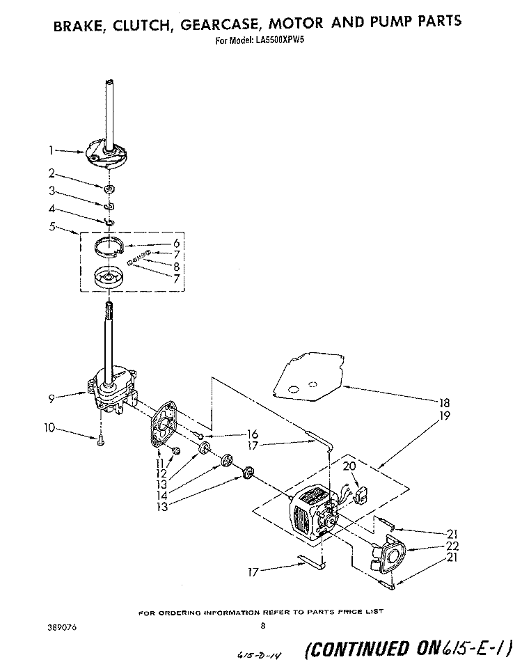 BRAKE, CLUTCH, GEARCASE, MOTOR AND PUMP Diagram and Parts List for LA5500XPW5  Whirlpool Washer