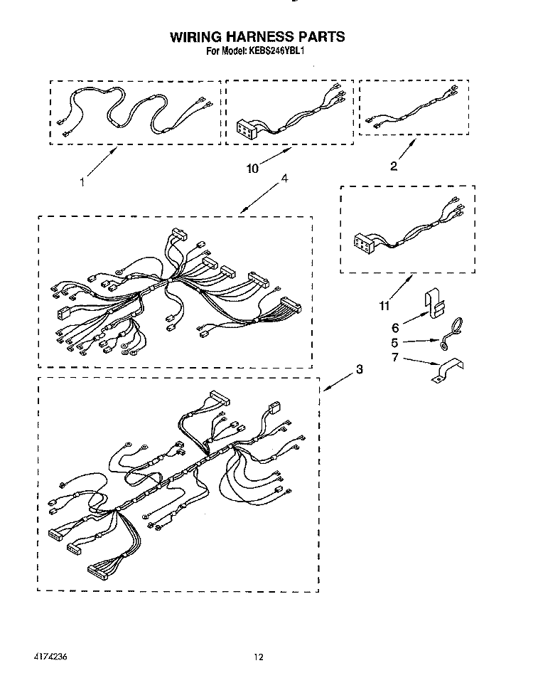 WIRING HARNESS Diagram and Parts List for KEBS246YBL1  KitchenAid Wall Oven