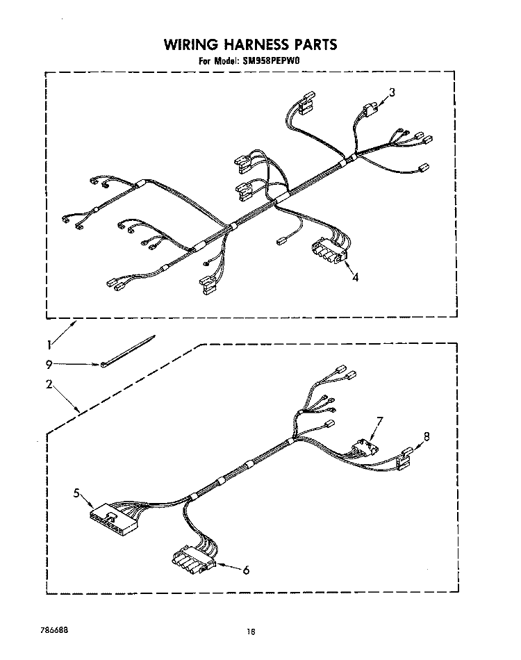 WIRING HARNESS, LIT/OPTIONAL Diagram and Parts List for SM958PEPW0  Whirlpool Range