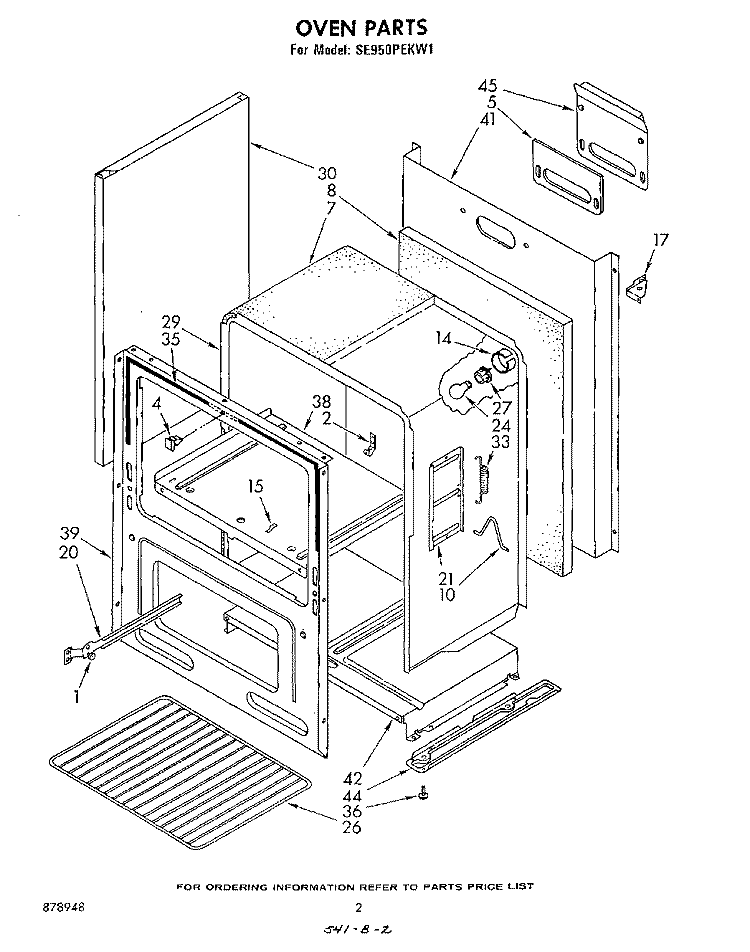 OVEN , LITERATURE Diagram and Parts List for SE950PEKW1  Whirlpool Range