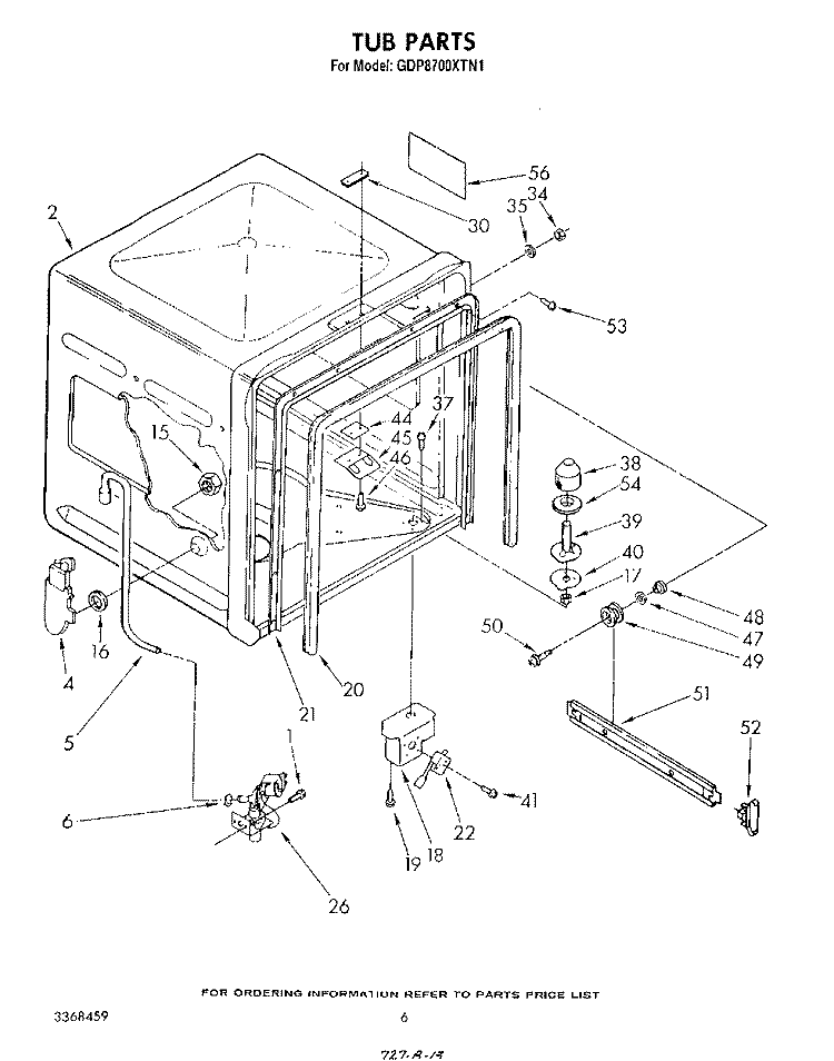 TUB Diagram and Parts List for GDP8700XTN1  Whirlpool Dishwasher