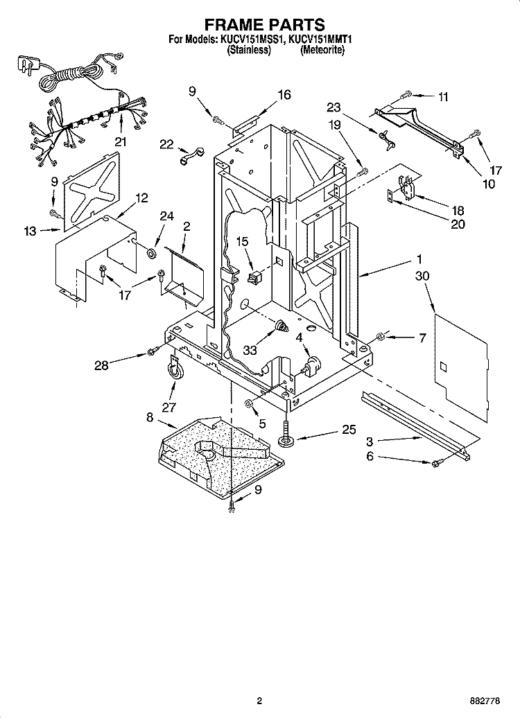 FRAME PARTS Diagram and Parts List for KUCV151MMT1  KitchenAid Trash Compactor