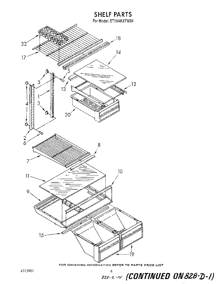 SHELF Diagram and Parts List for ET18AKXTF04  Whirlpool Refrigerator