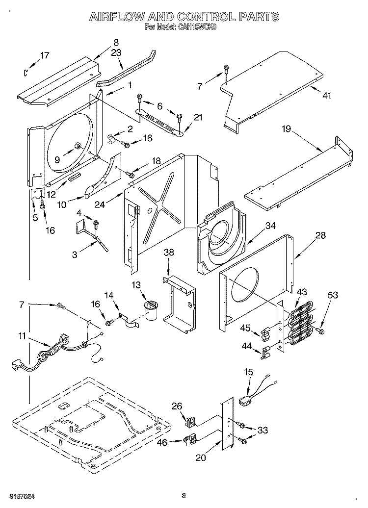AIR FLOW AND CONTROL Diagram and Parts List for CAH18WCK0  Crosley Air Conditioner