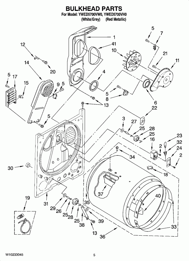 BULKHEAD PARTS, OPTIONAL PARTS (NOT INCLUDED) Diagram and Parts List for YWED5700VW0  Whirlpool Dryer