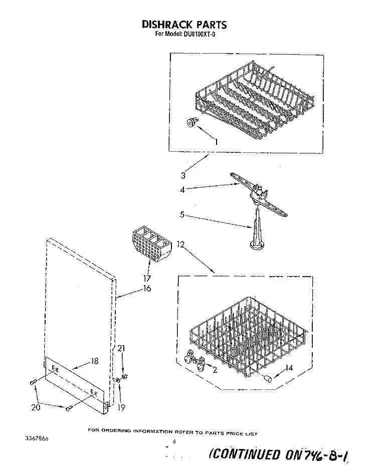 DISHRACK Diagram and Parts List for DU8100XT0  Whirlpool Dishwasher