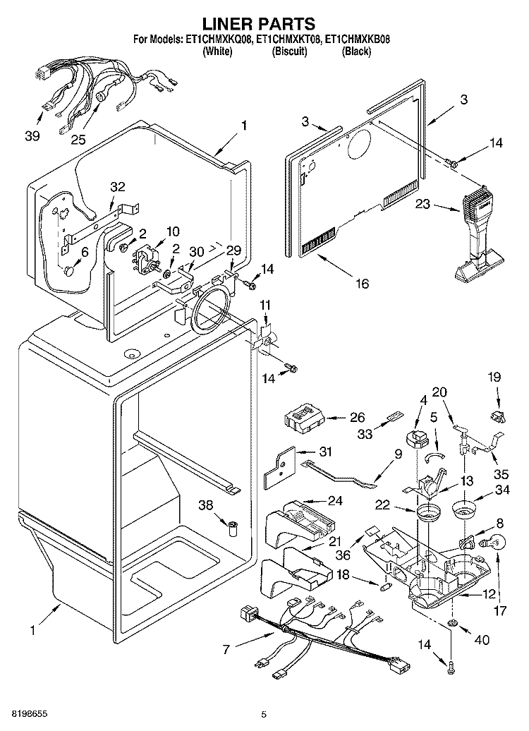 LINER PARTS Diagram and Parts List for ET1CHMXKT08  Whirlpool Refrigerator