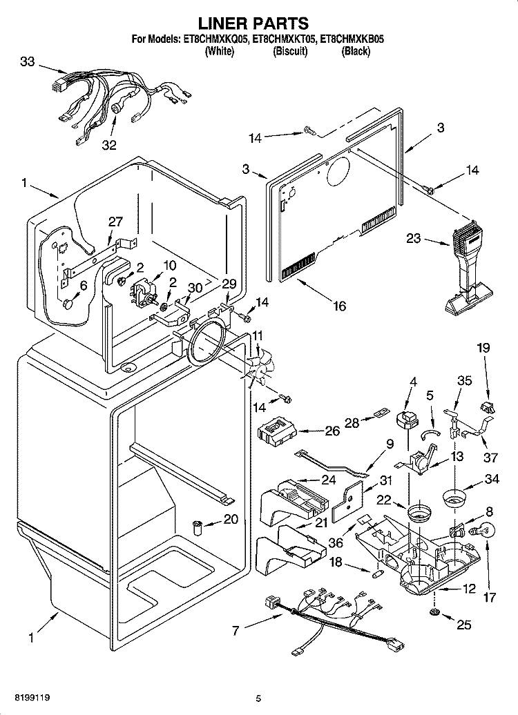 LINER PARTS Diagram and Parts List for ET8CHMXKQ05  Whirlpool Refrigerator