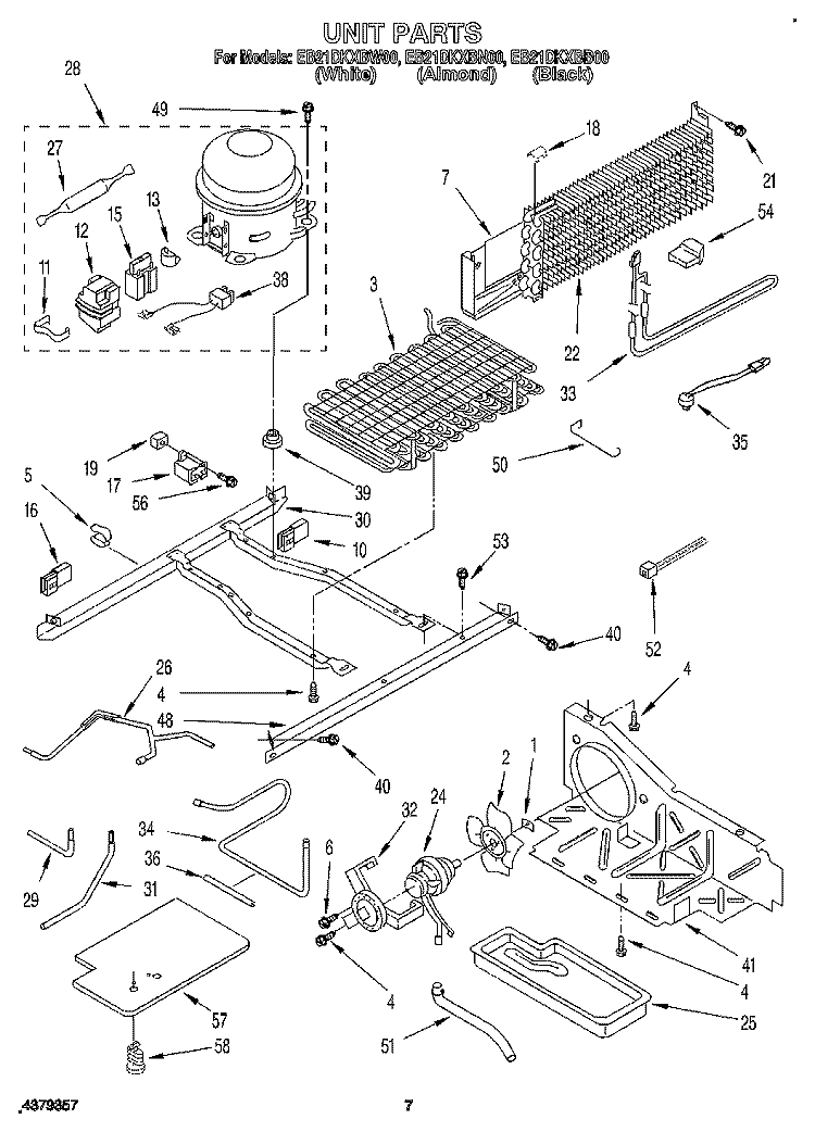UNIT Diagram and Parts List for EB21DKXBB00  Whirlpool Refrigerator