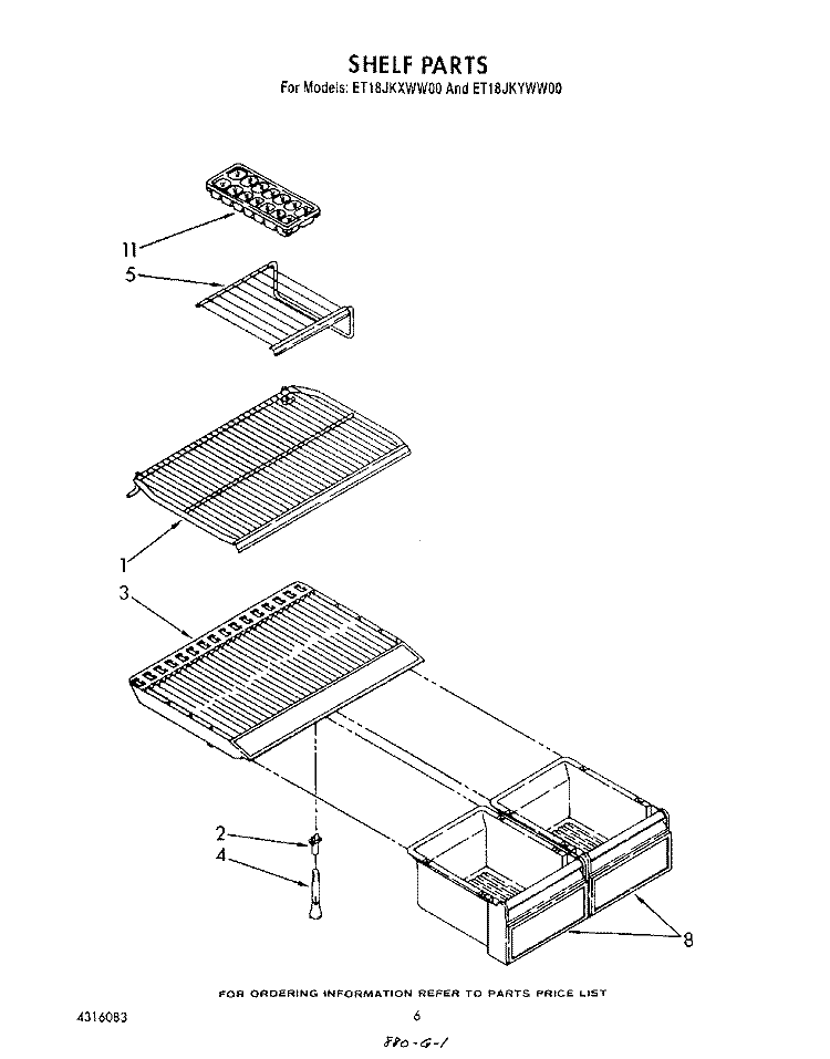 SHELF Diagram and Parts List for ET18JKXWW00  Whirlpool Refrigerator