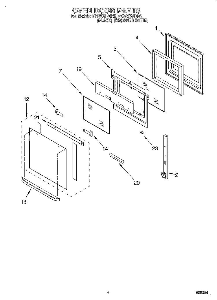 OVEN DOOR Diagram and Parts List for RBS275PDQ6  Whirlpool Wall Oven
