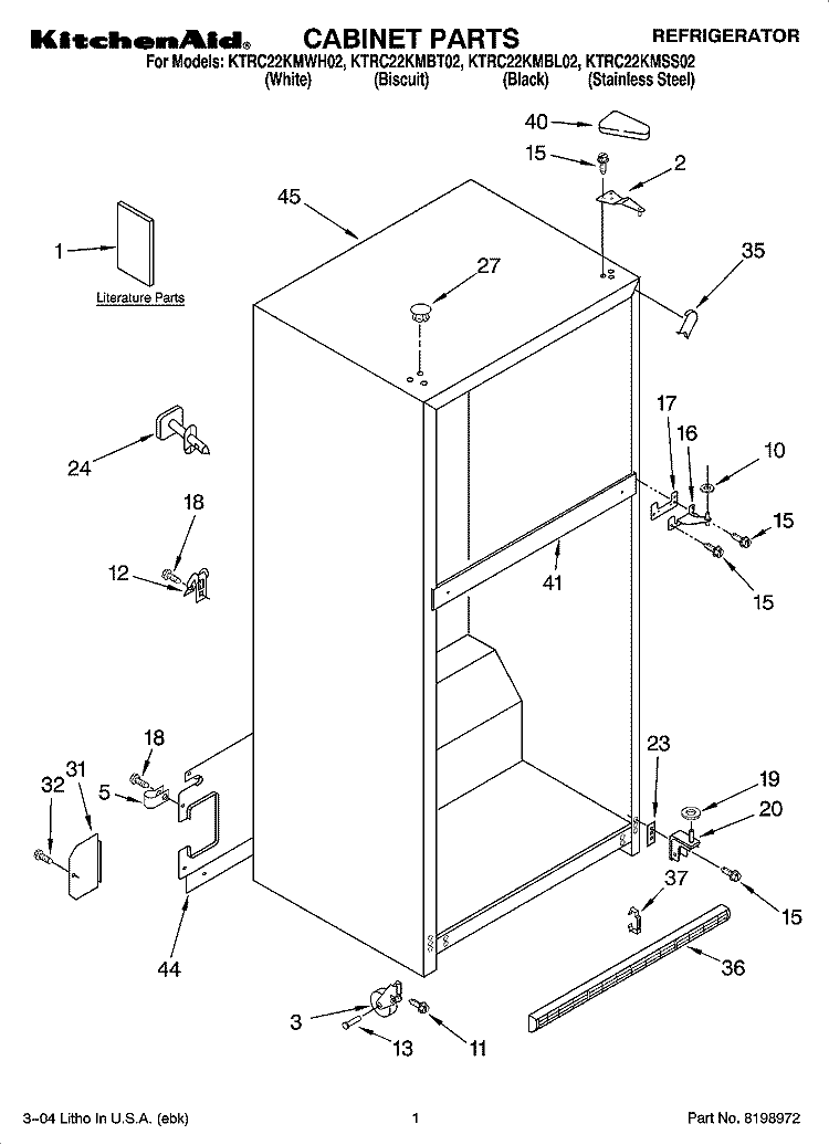 CABINET PARTS Diagram and Parts List for KTRC22KMBT02  KitchenAid Refrigerator