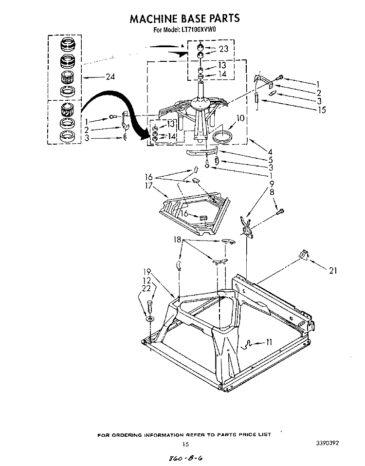 MACHINE BASE Diagram and Parts List for LT7100XVN0  Whirlpool Washer Dryer Combo