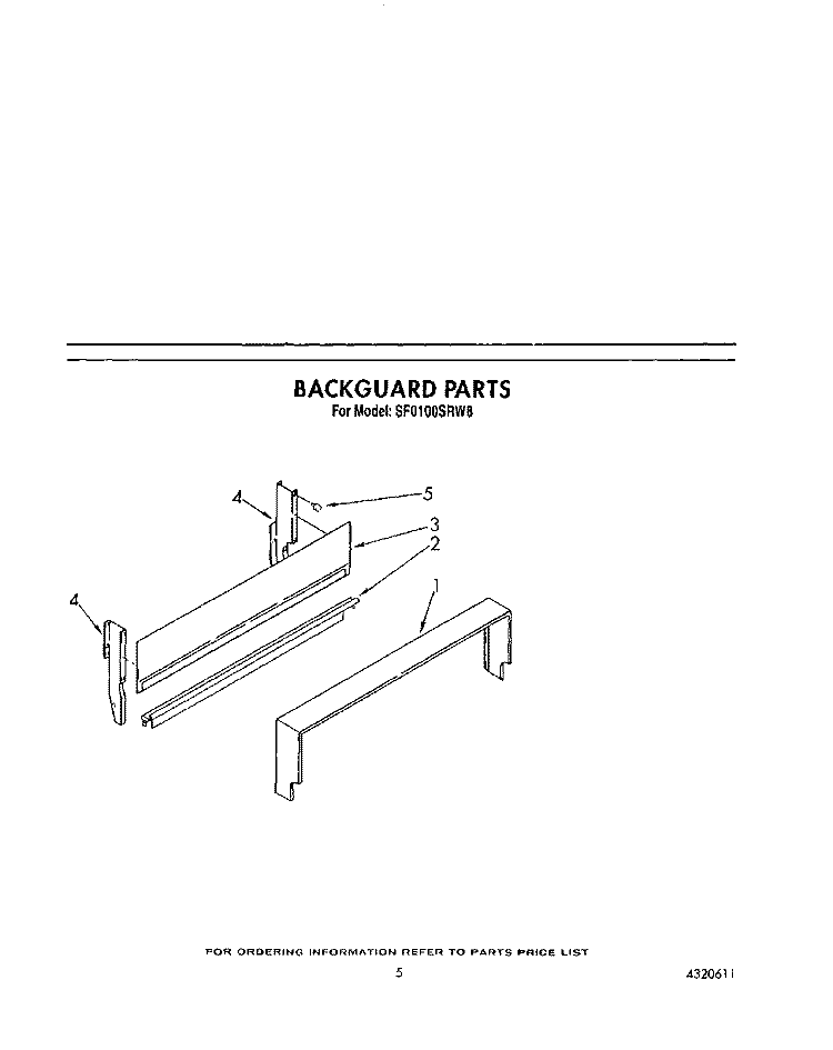 BACKGUARD Diagram and Parts List for SF0100SRW8  Whirlpool Range