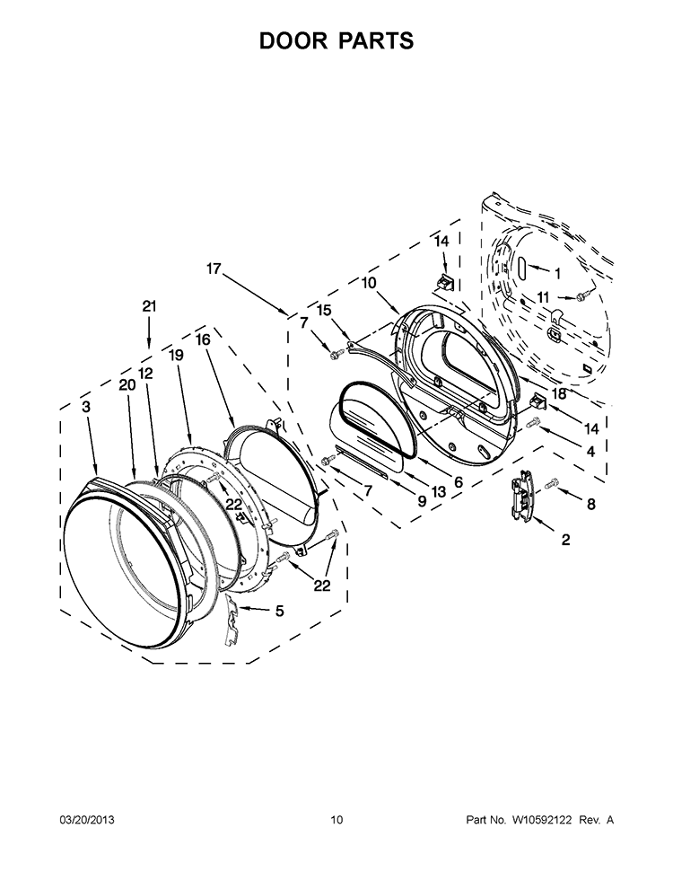 DOOR PARTS Diagram and Parts List for WGD9371YW1  Whirlpool Dryer