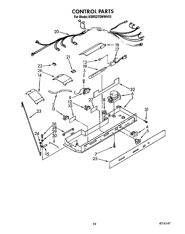 CONTROL Diagram and Parts List for KSRS27QWWH00  KitchenAid Refrigerator