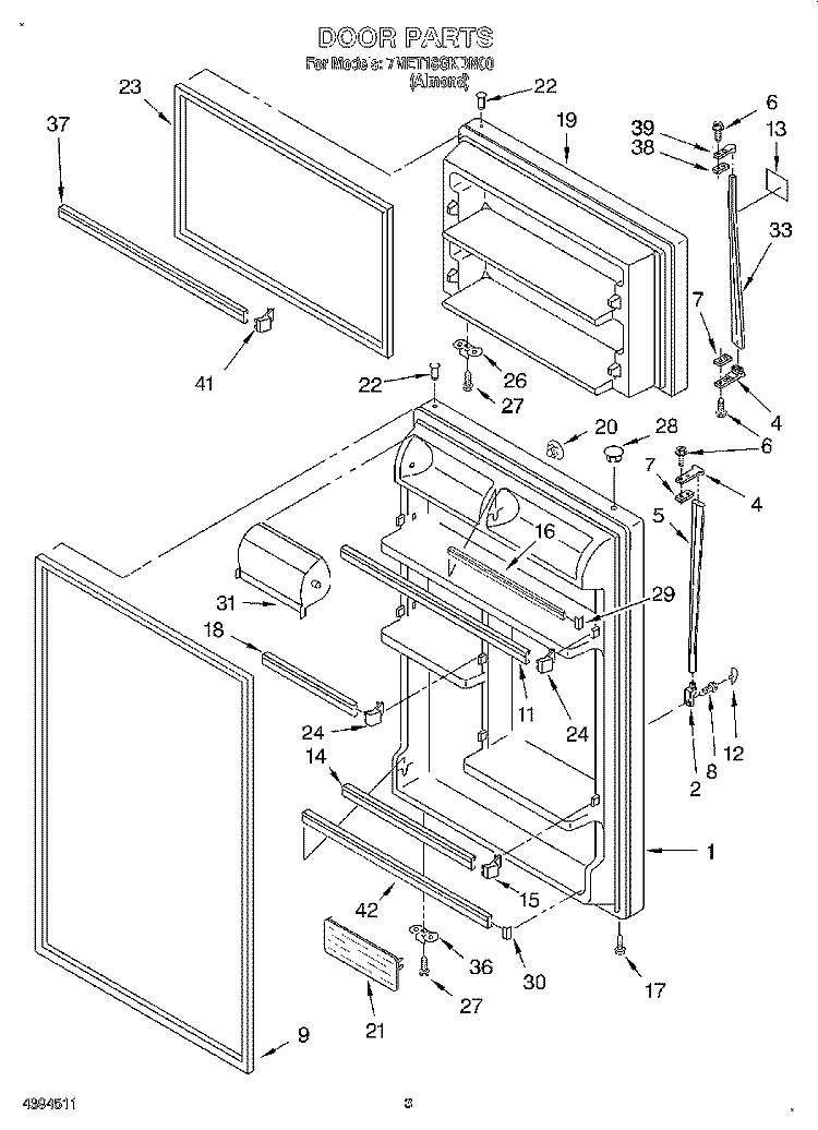 DOOR Diagram and Parts List for 7MET18GKDN00  Whirlpool Refrigerator