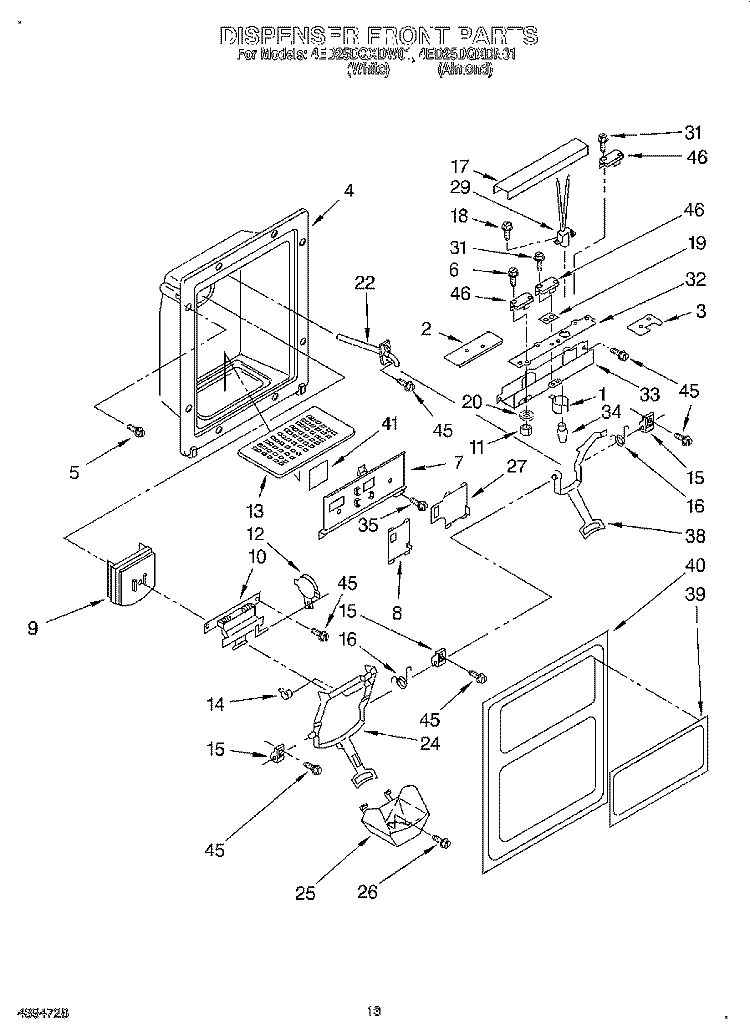 DISPENSER FRONT Diagram and Parts List for 4ED25DQXDW01  Whirlpool Refrigerator
