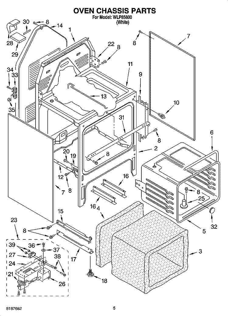 OVEN CHASSIS PARTS Diagram and Parts List for WLP85800  Whirlpool Range