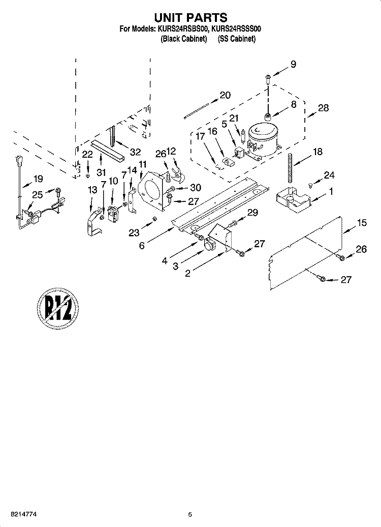 UNIT PARTS Diagram and Parts List for KURS24RSBS00  KitchenAid Refrigerator