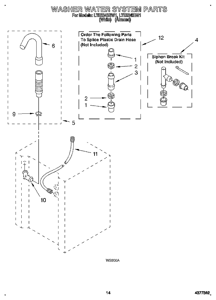 WASHER WATER SYSTEM Diagram and Parts List for LTE5243BW1  Whirlpool Washer Dryer Combo