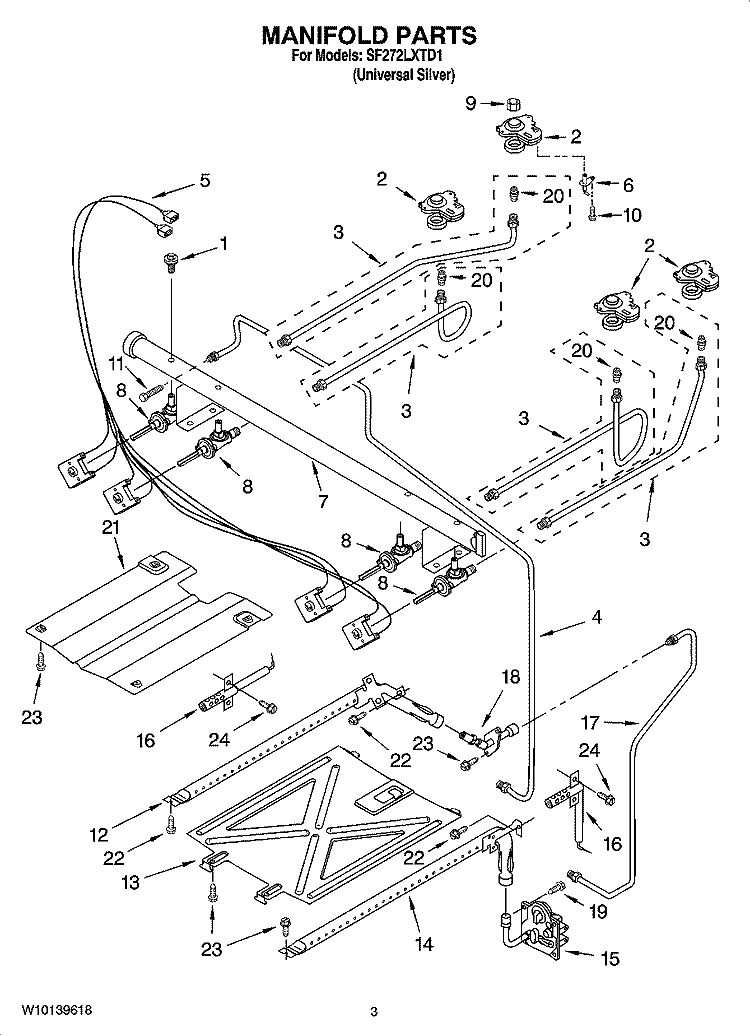 MANIFOLD PARTS Diagram and Parts List for SF272LXTD1  Whirlpool Range