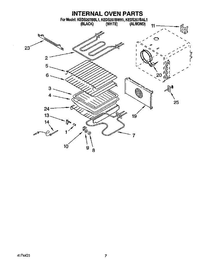 INTERNAL OVEN Diagram and Parts List for KEDS207BWH1  KitchenAid Range