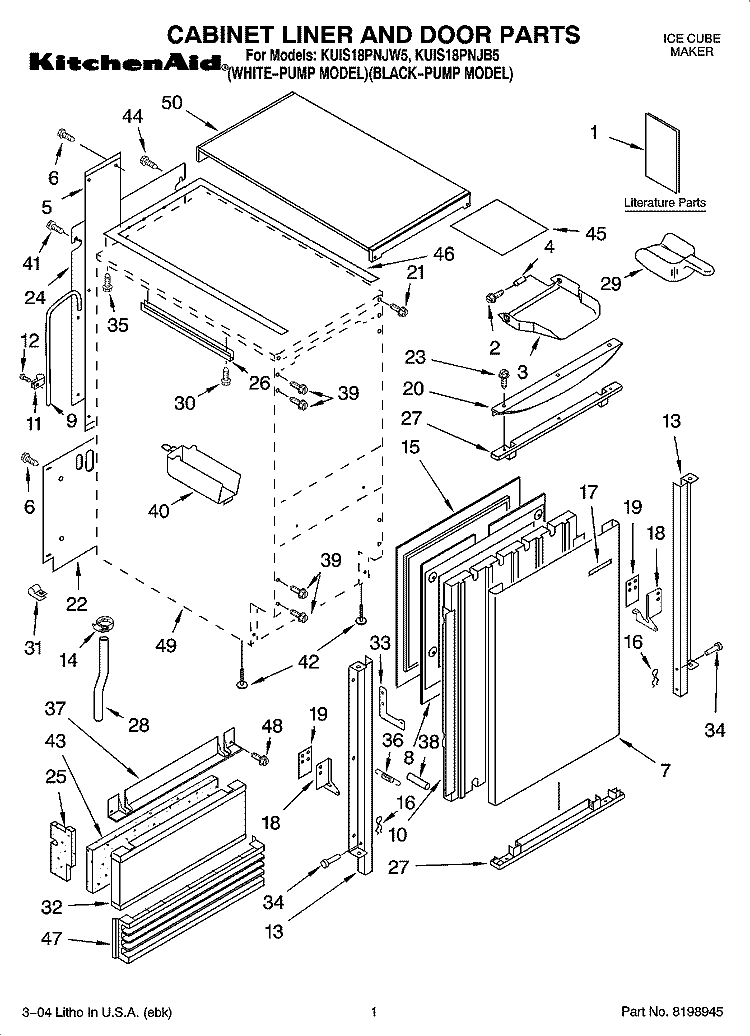 CABINET LINER AND DOOR PARTS Diagram and Parts List for KUIS18PNJB5  KitchenAid Ice Maker