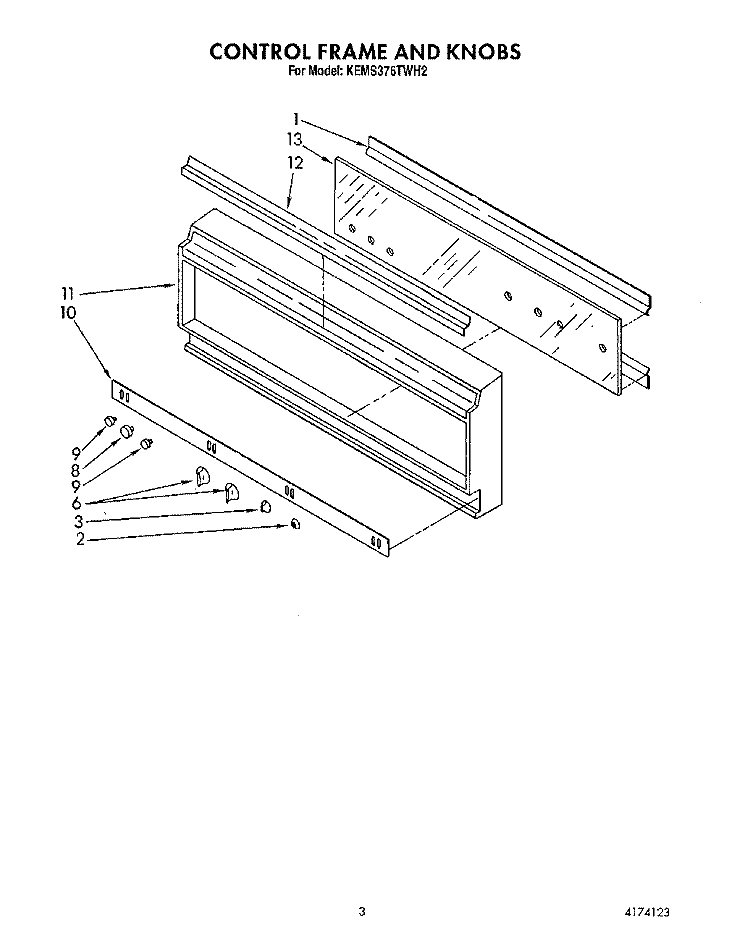 CONTROL FRAME AND KNOB Diagram and Parts List for KEMS376TWH2  KitchenAid Microwave Oven Combo