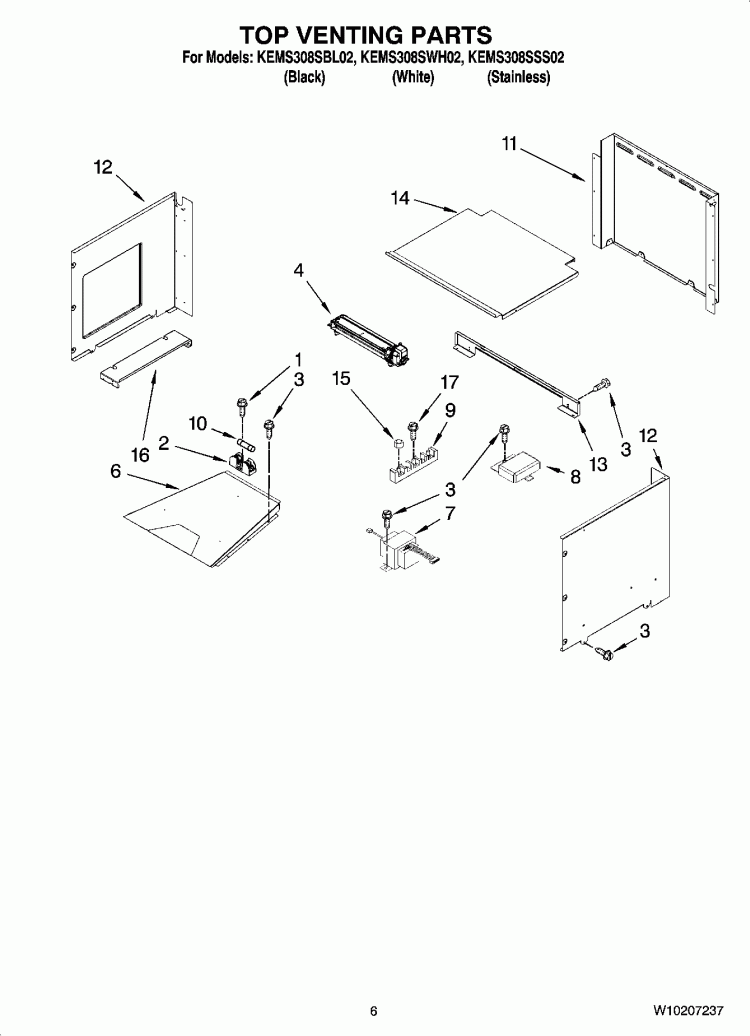 TOP VENTING PARTS Diagram and Parts List for KEMS308SSS02  KitchenAid Microwave Oven Combo