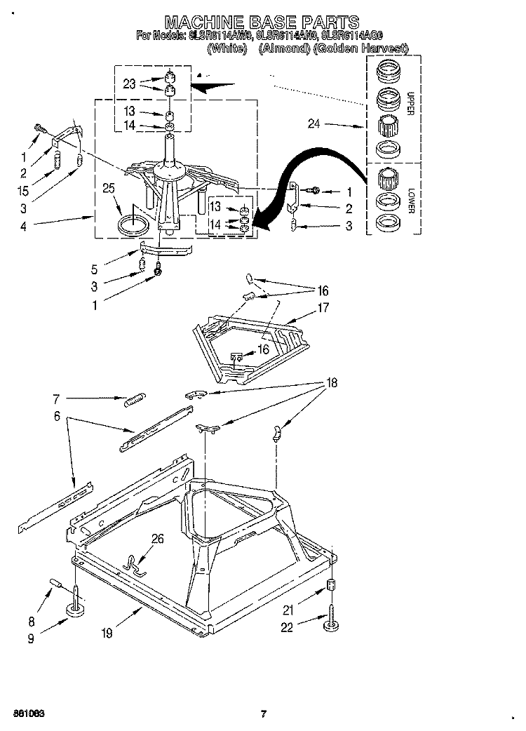MACHINE BASE Diagram and Parts List for 8LSR6114AN0  Whirlpool Washer