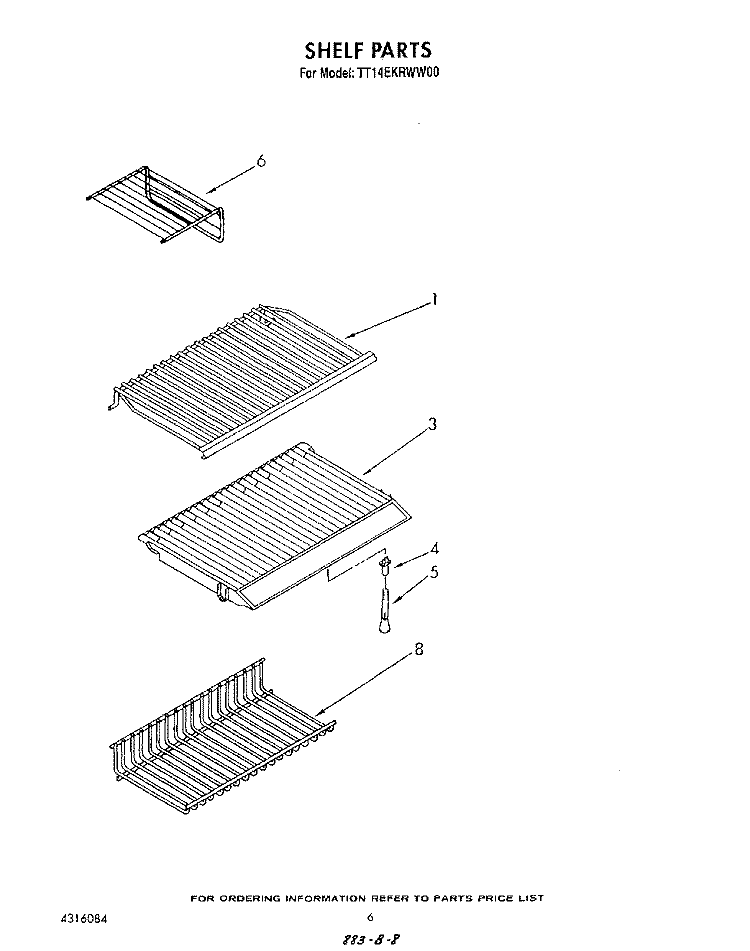 SHELF Diagram and Parts List for TT14EKRWW00  Estate Refrigerator