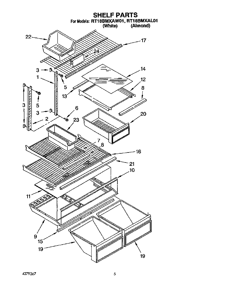 SHELF Diagram and Parts List for RT18BMXAW01  Roper Refrigerator