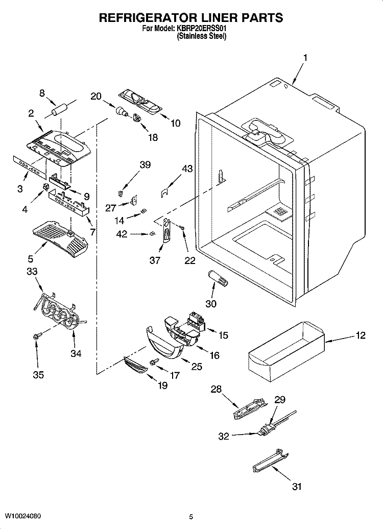 REFRIGERATOR LINER PARTS Diagram and Parts List for KBRP20ERSS01  KitchenAid Refrigerator